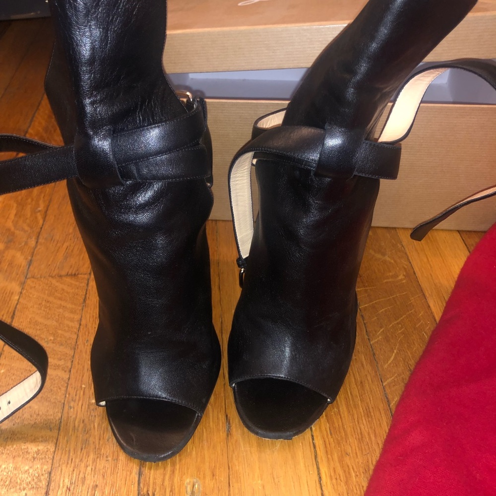 Christian Louboutin Black Leather Peep-Toe Ankle Booties